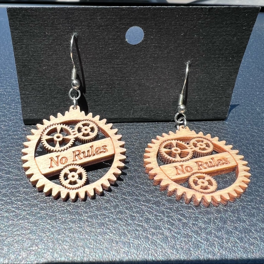NWT Earrings. Hand crafted with surgical steel wires.”No Rules”